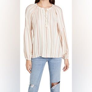 PAIGE - Joanne Ecru multicolors of Cream, Tan and Orange Striped Blouse